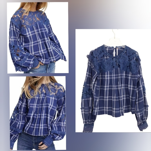 Free People darling Diana blur and whote pace top in Navy (XS) 💙❤️ - Picture 3 of 17